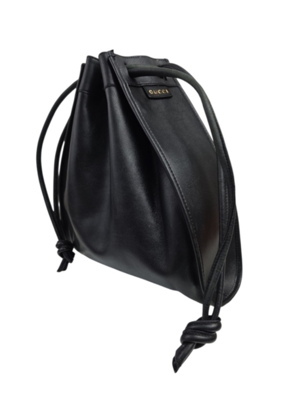 Vintage GUCCI | Black Leather Drawstring Bucket Bag | Made in Italy